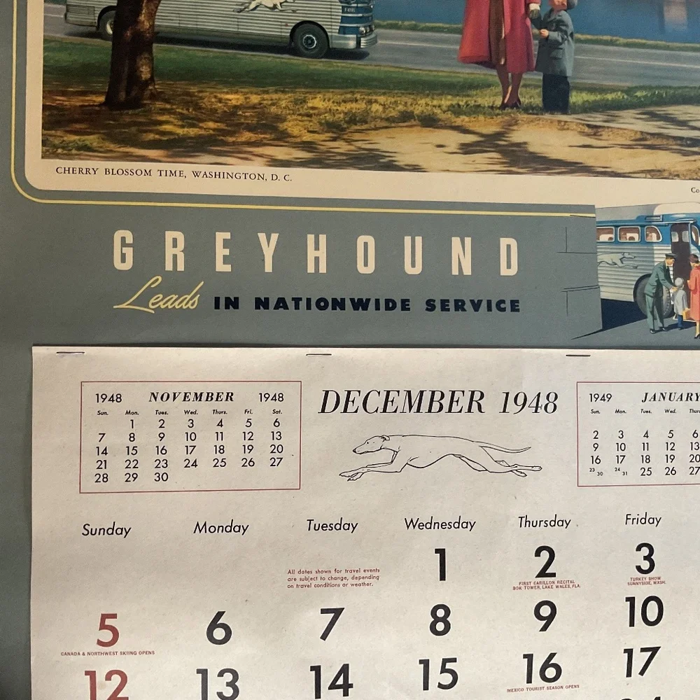 Huge Vintage 1948 Greyhound Calendar